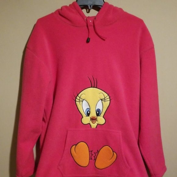 Warner Bros Tweety Bird Women's Pink Hoodie Size XL 100% Polyester - Picture 1 of 5